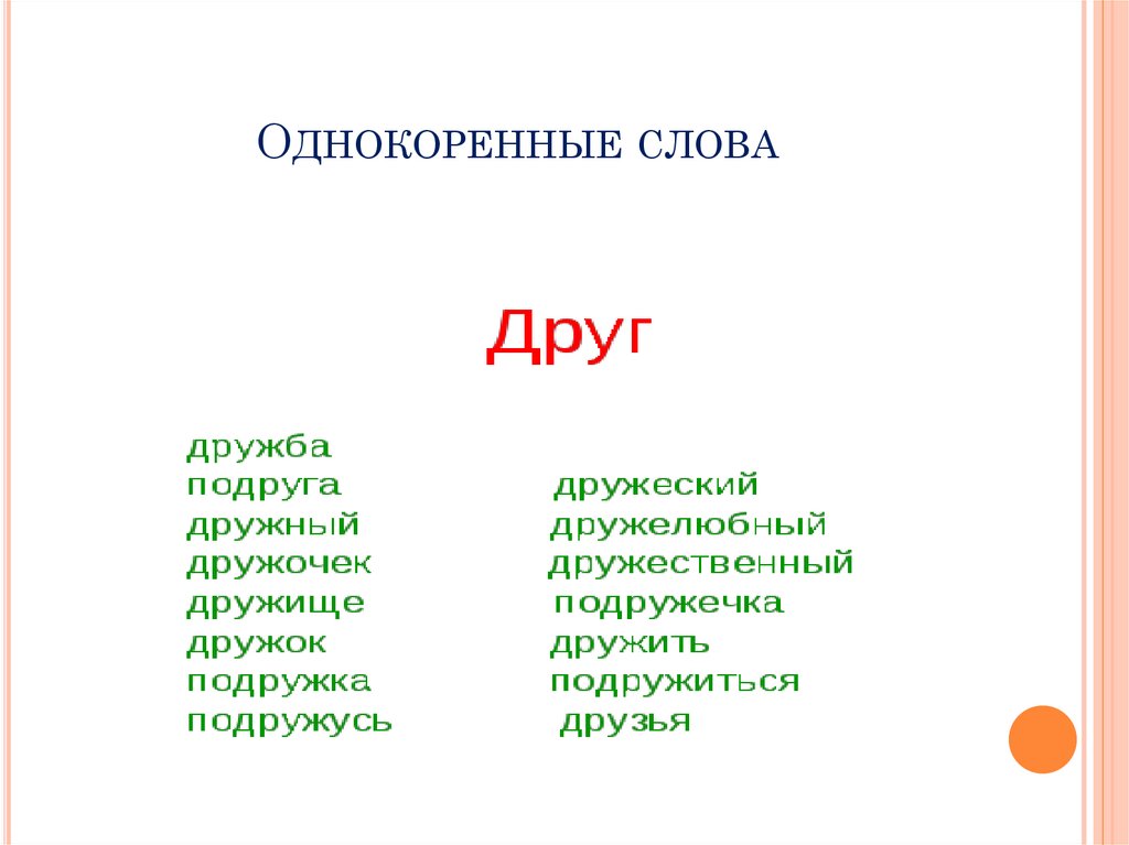 Однокоренные слова к слову «друг»