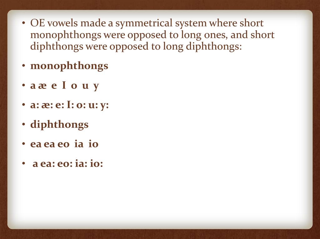Old English Phonetic System Online Presentation