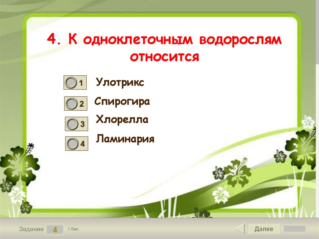 Одноклеточной водорослью является. К одноклеточным водорослям относятся. К одноклеточным зеленым водорослям относятся. К однокдеточным Зёным водрослям относятся. К зеленым водорослям относят:.