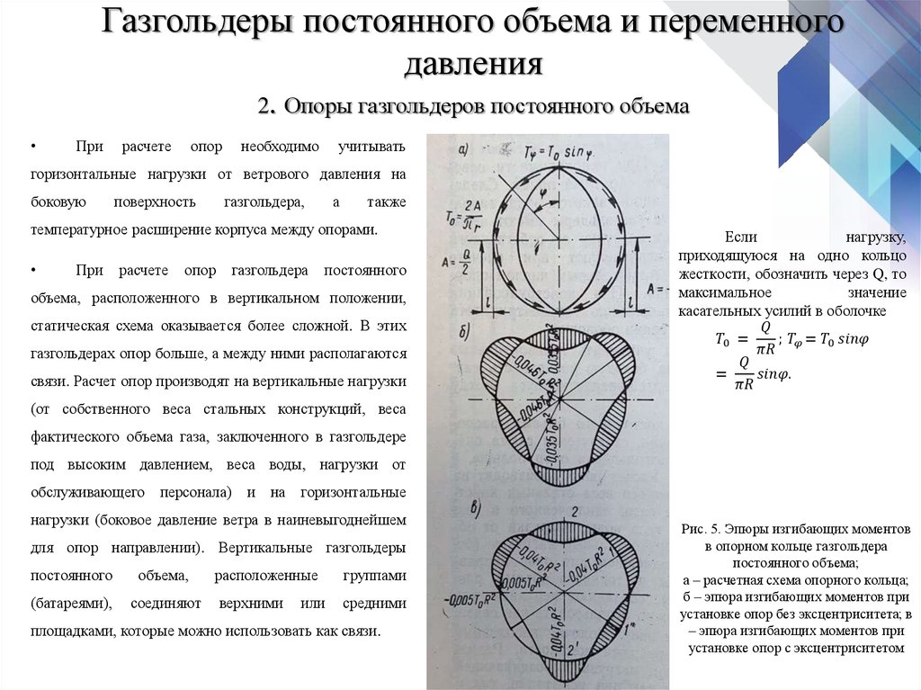 Газгольдеры постоянного объема и переменного давления 2. Опоры газгольдеров постоянного объема