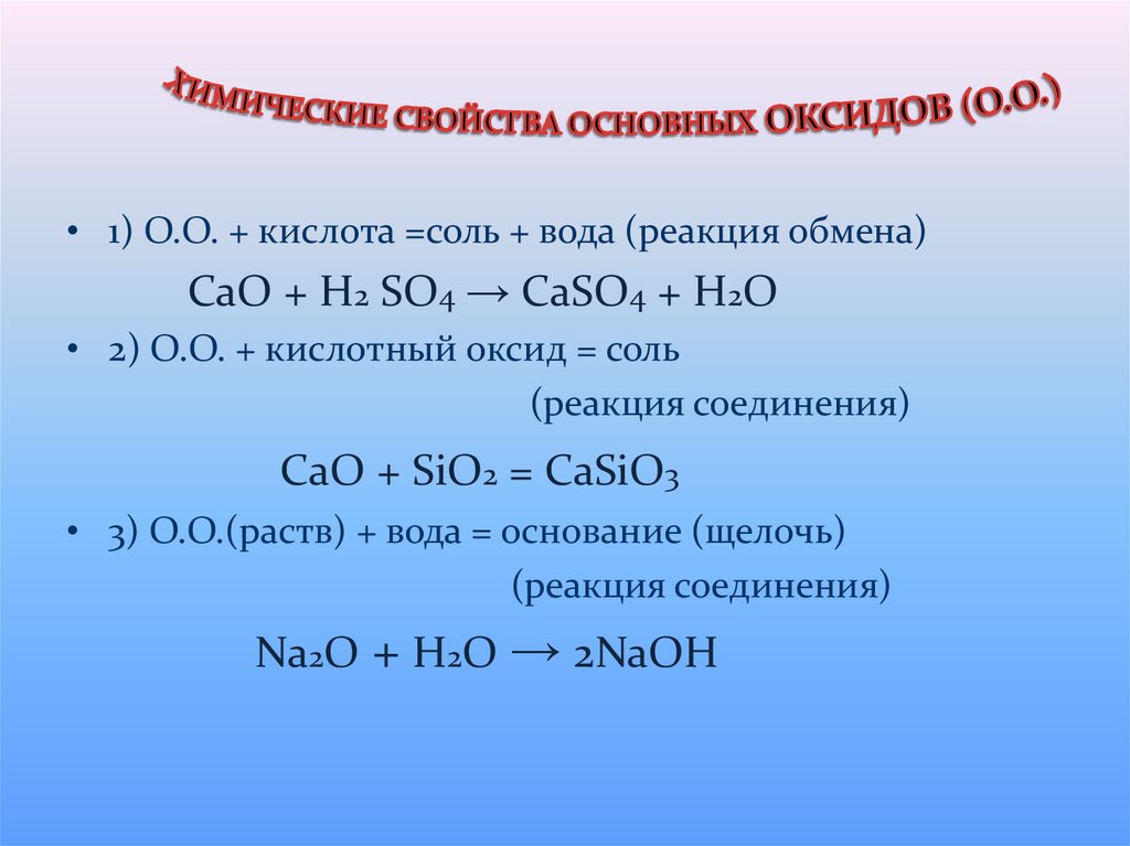 Характер оксидов и гидроксидов металлов. Кислотный оксид + вода. Аминокислоты с основными оксидами. Химические свойства основных и кислотных оксидов. Основные оксиды и кислотные оксиды.