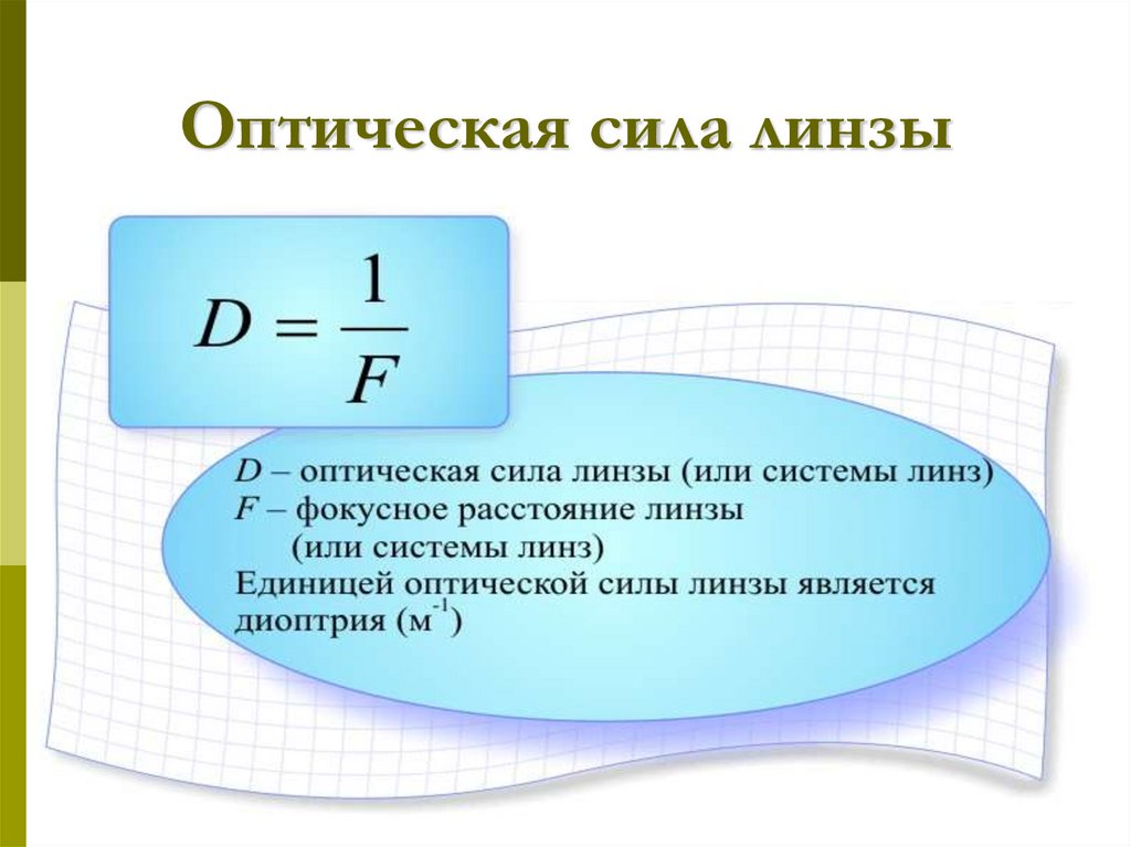 Оптическая сила дптр. Оптическая сила линзы формула. Оптическая сила глазных линз это.