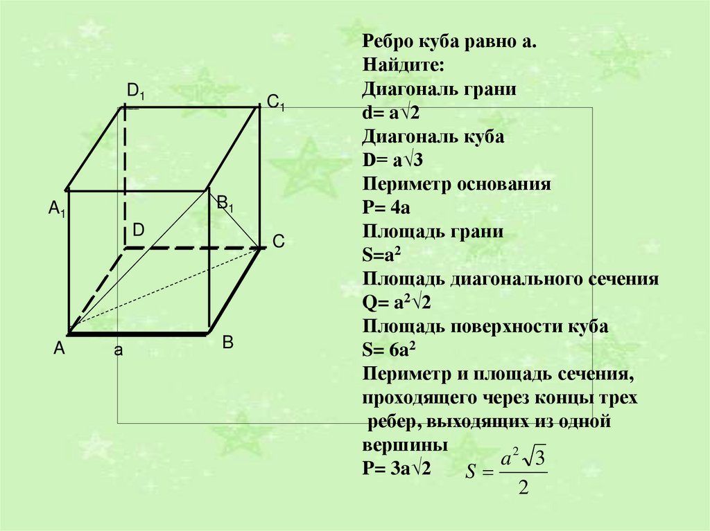 Найди грани 2. Ребро Куба и диагональ основания. Диагональ основания Куба формула. Ребро Куба равно 10 см Найдите диагональ Куба и площадь. Ребро Куба равно 2√3. Найдите диагональ Куба..