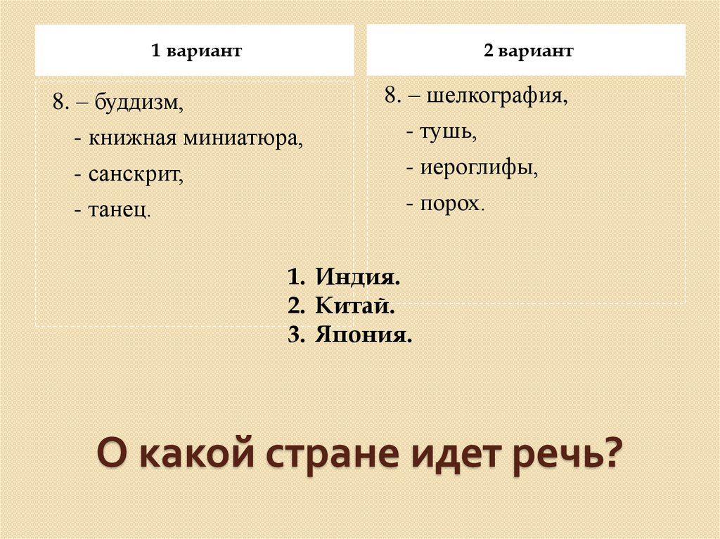 Тест китай япония. О какой стране идет речь.