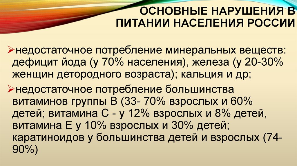 Основные нарушения в питании населения России