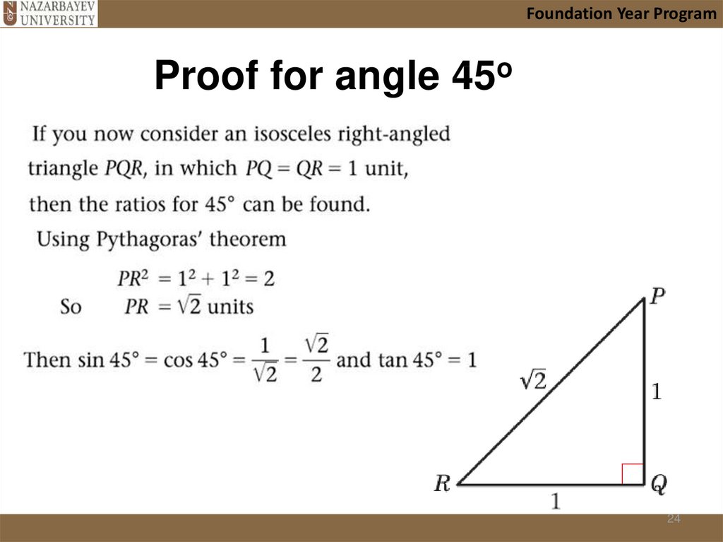 Proof for angle 45o