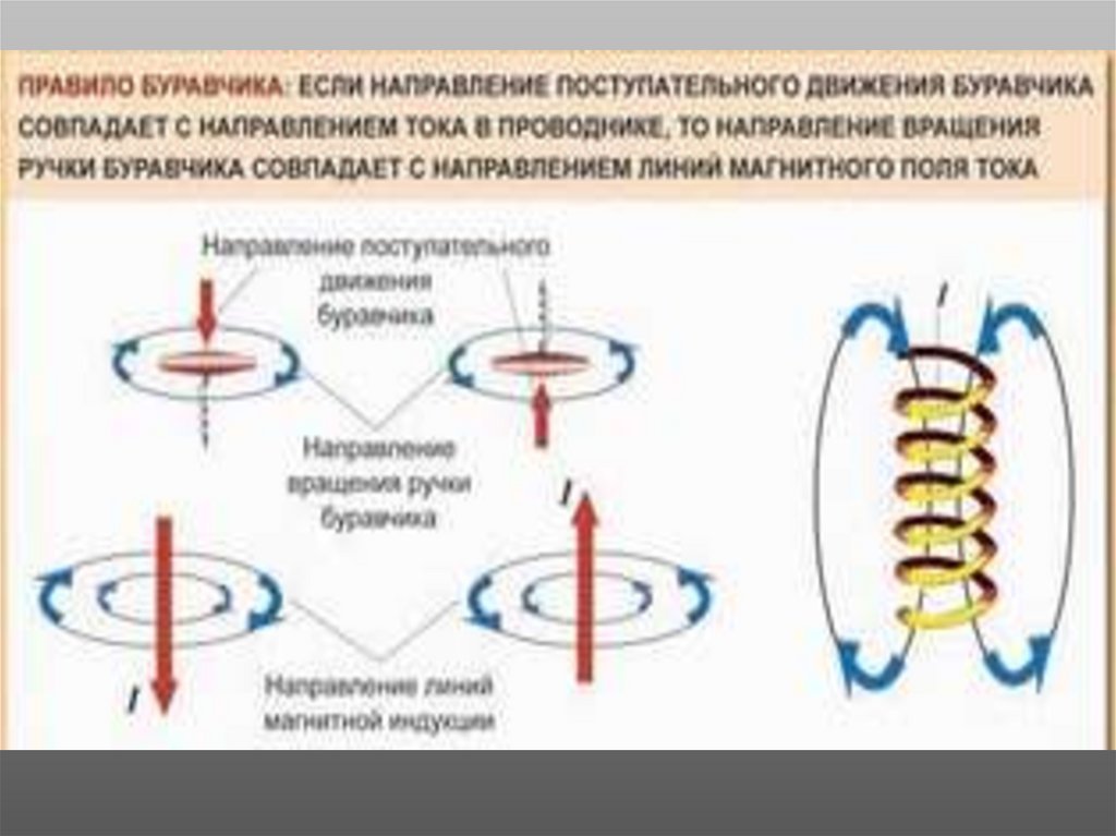 Направление магнитных линий совпадает с направлением