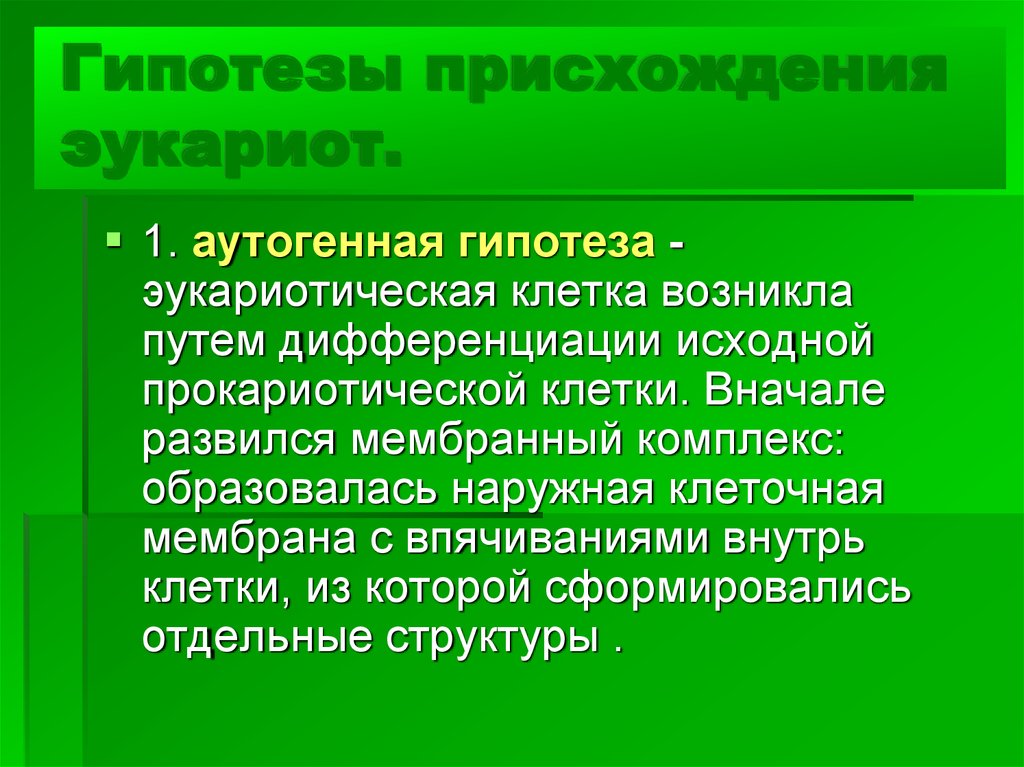 Составьте план сообщения о гипотезах происхождения эукариот