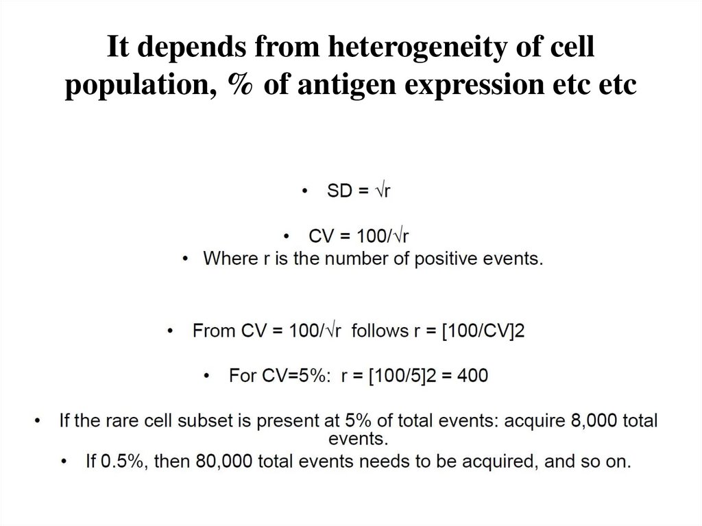 It depends from heterogeneity of cell population, % of antigen expression etc etc