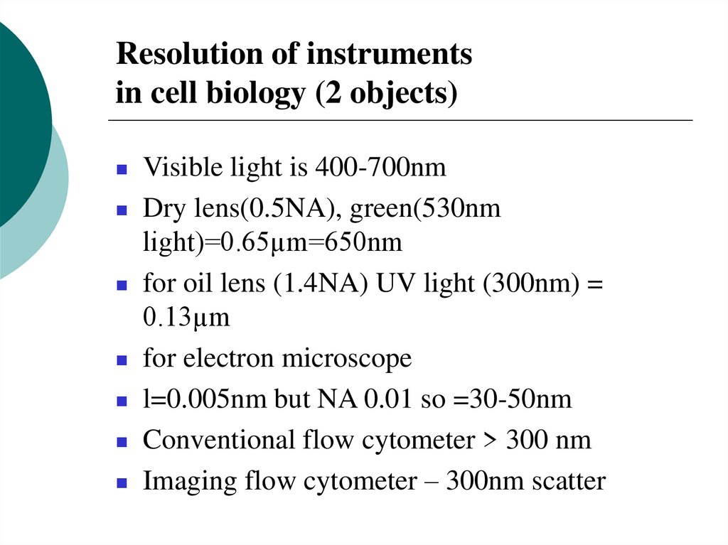 Resolution of instruments in cell biology (2 objects)