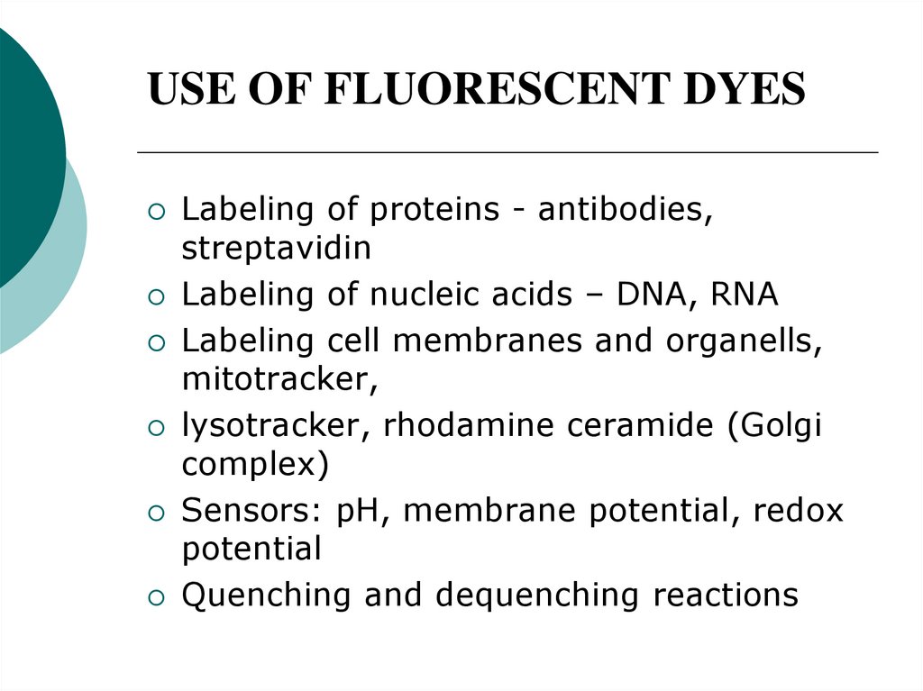 USE OF FLUORESCENT DYES