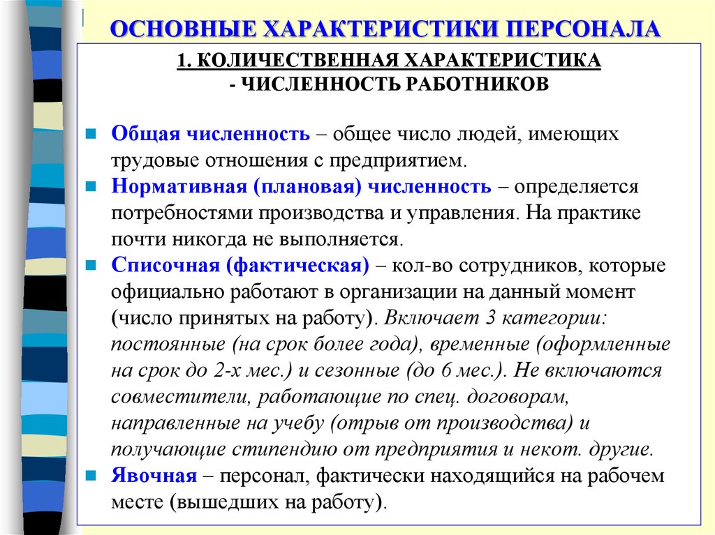 Кадровое свойство. Общая характеристика на работника. Характеристика на кадрового работника. Основные характеристики персонала. Характеристика численности.