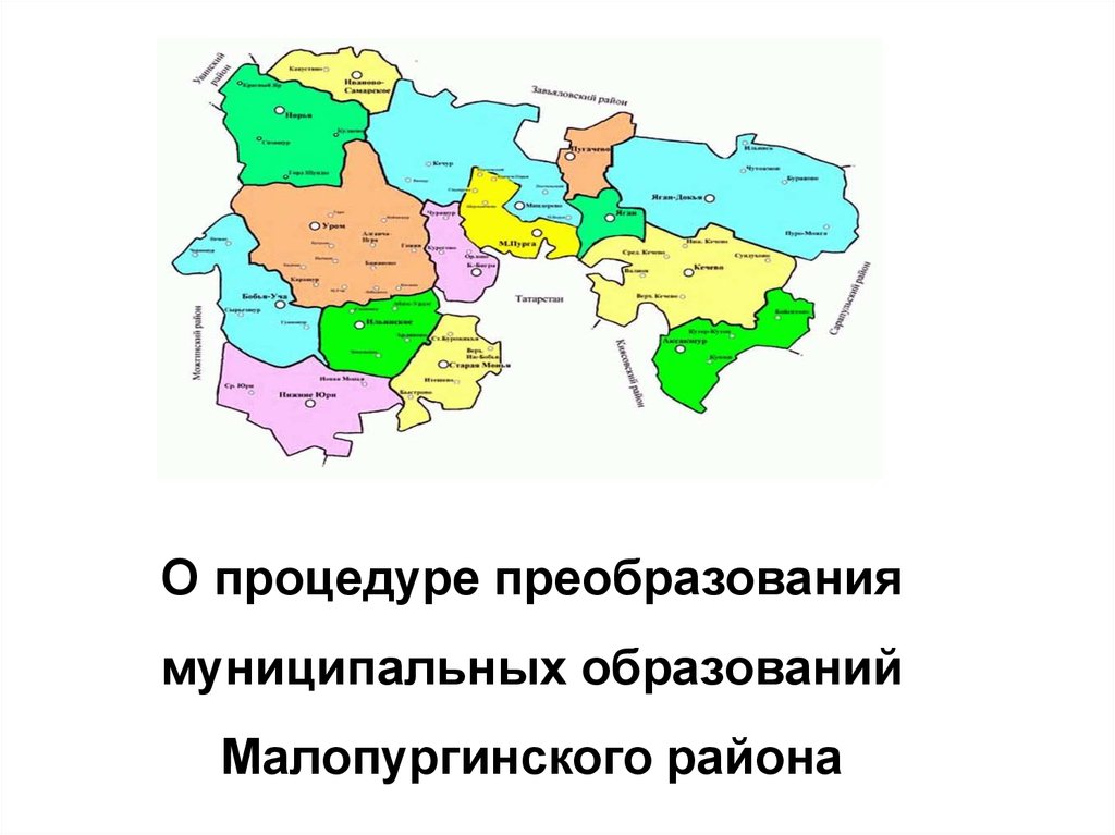 Муниципальных образований республики. Карта Малопургинского района. Карта Малопургинского района Удмуртии. Презентация преобразования муниципального района в округ. Этническая карта Малопургинского района.