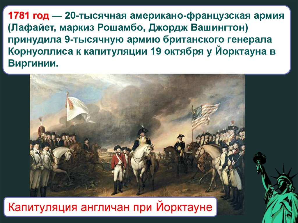 Класс жизнь империи в 1775 1796 гг. 1781 Год в истории. Битва под Йорктауном итоги.
