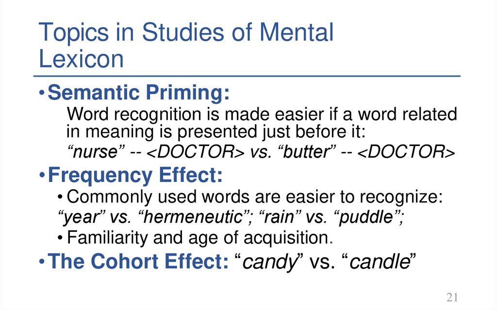 Topics in Studies of Mental Lexicon