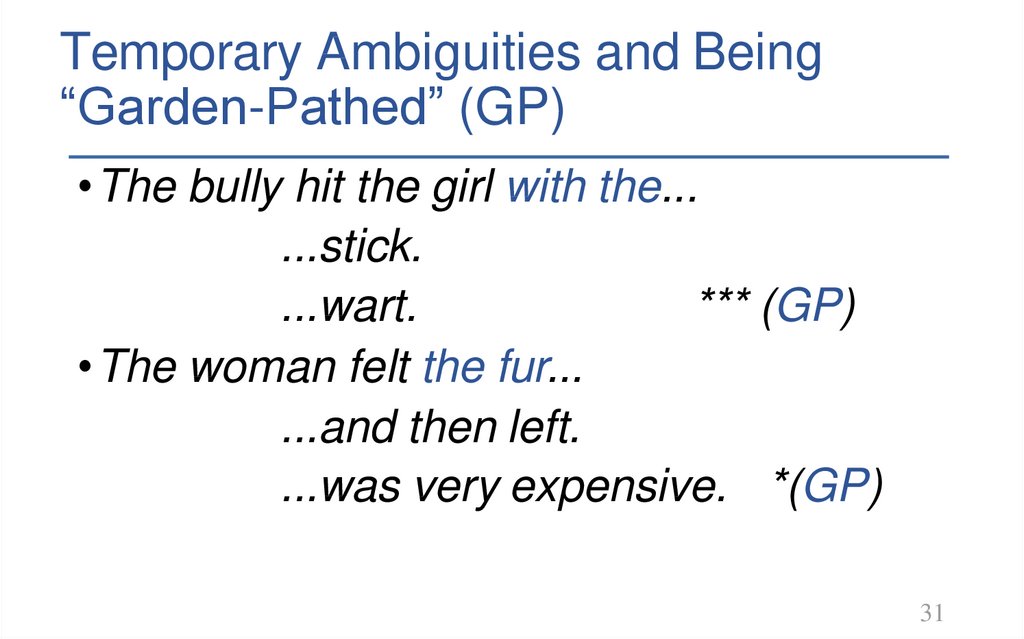 Temporary Ambiguities and Being “Garden-Pathed” (GP)