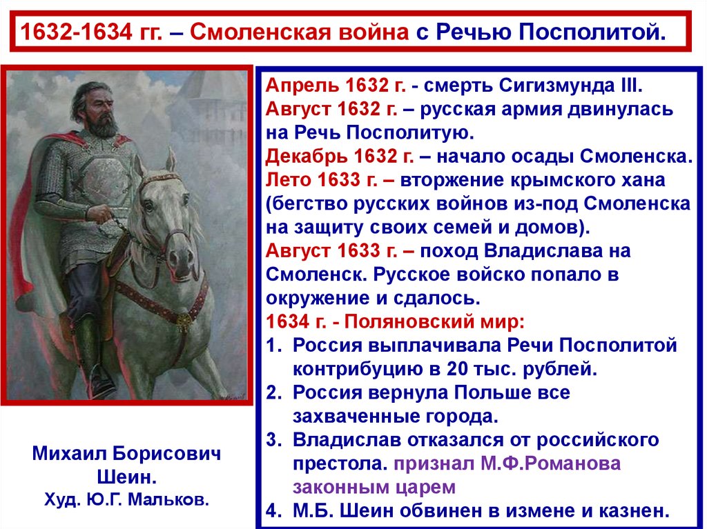 Каковы причины войны россии с речью посполитой. Смоленской войны 1632-1634. Поход на Смоленск 1632-1634.