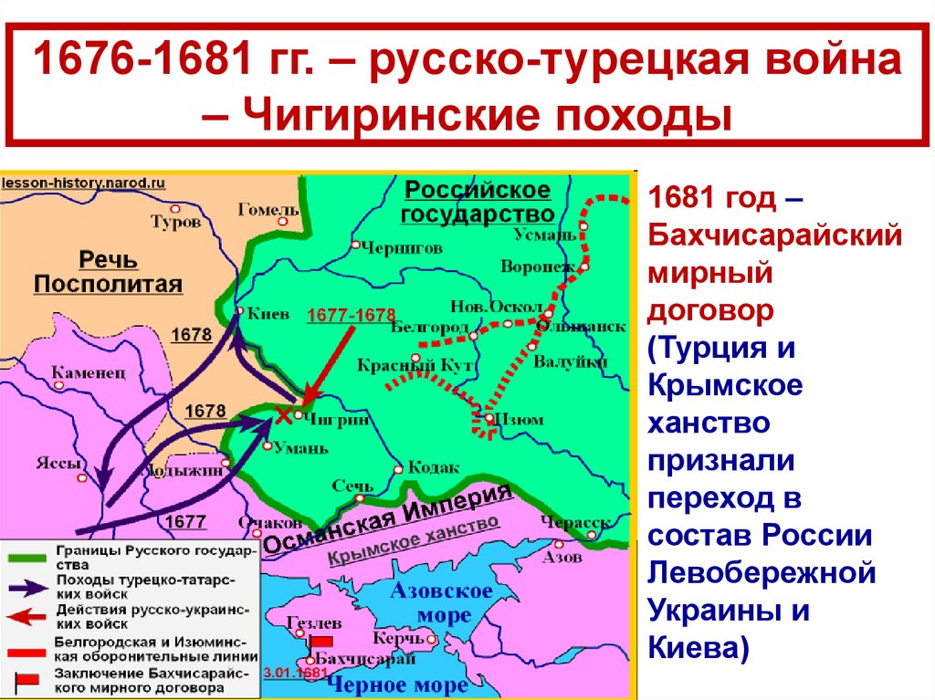 1676-1681 гг. – русско-турецкая война – Чигиринские походы
