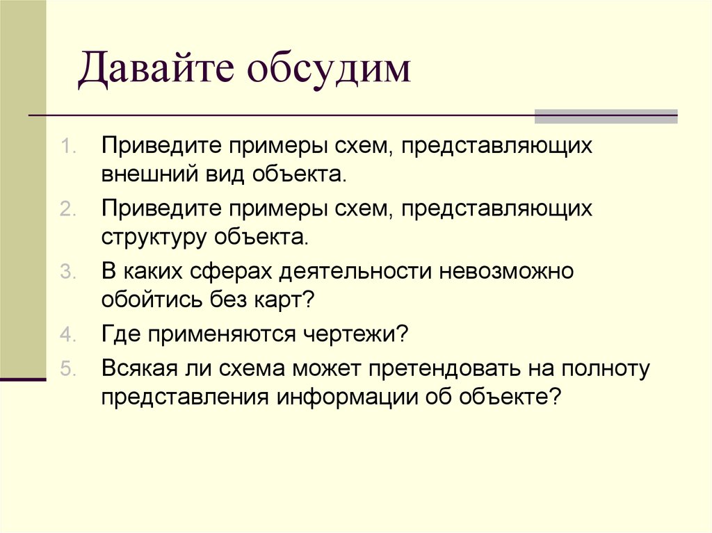 Приведите примеры схем представляющих внешний вид объекта