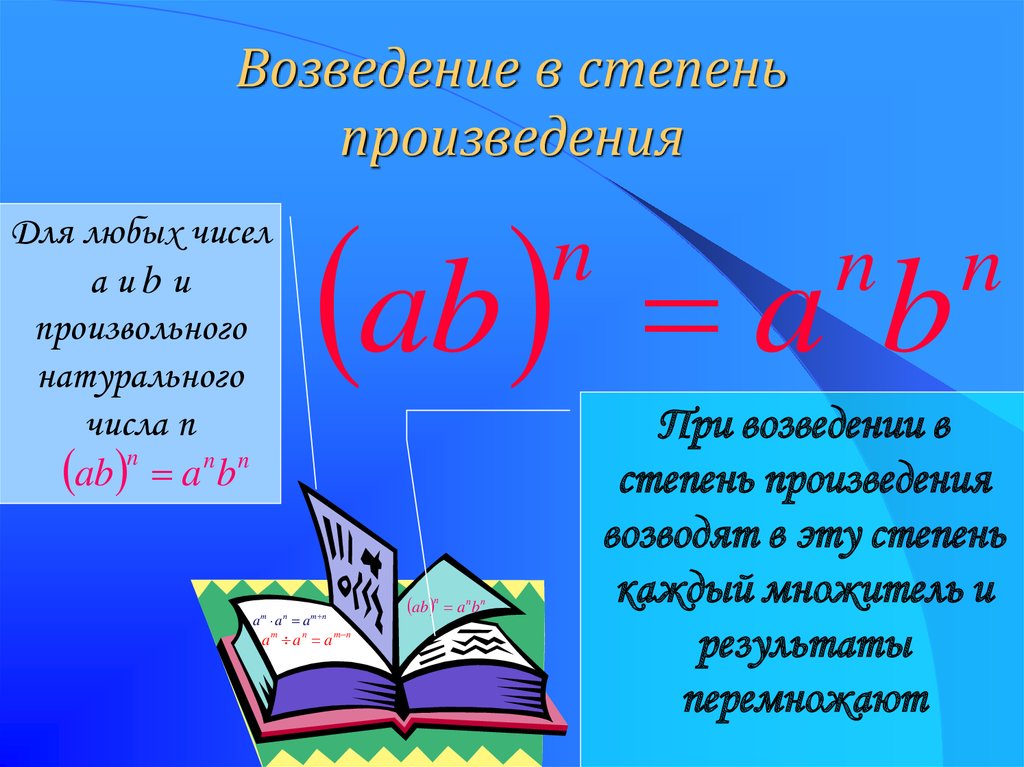 Степень произведения 7 класс. Возведение в степень. Возведение степени в степень. Возведение в степень произведения и степени. Степень в презентации.