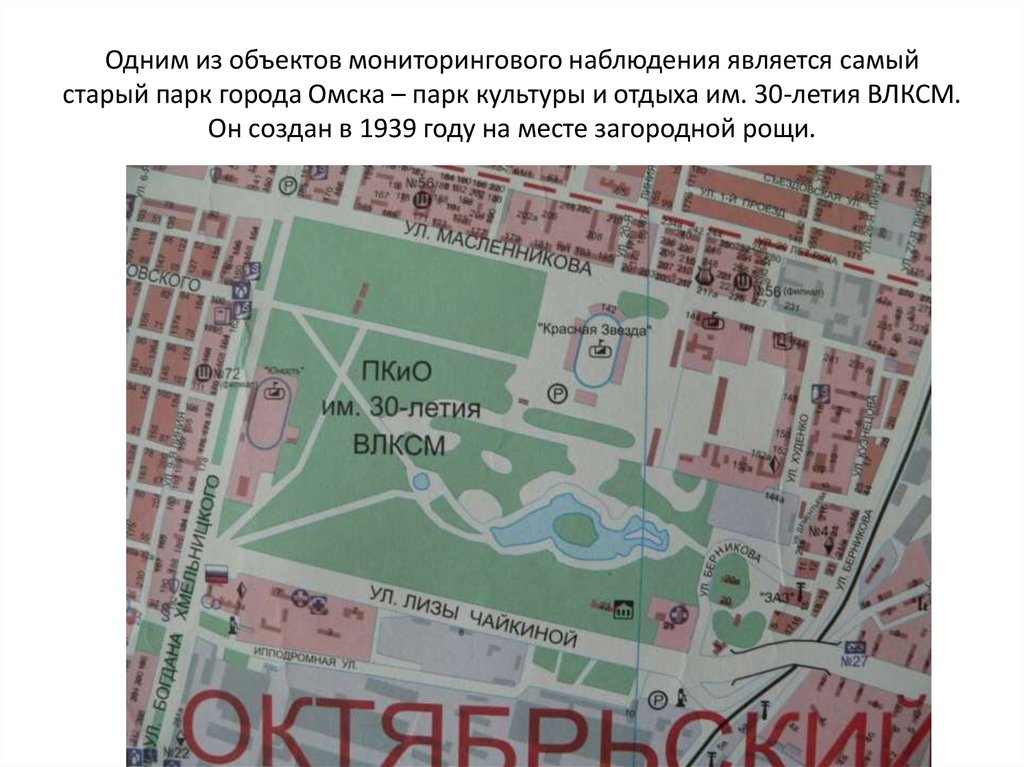 Одним из объектов мониторингового наблюдения является самый старый парк города Омска – парк культуры и отдыха им. 30-летия