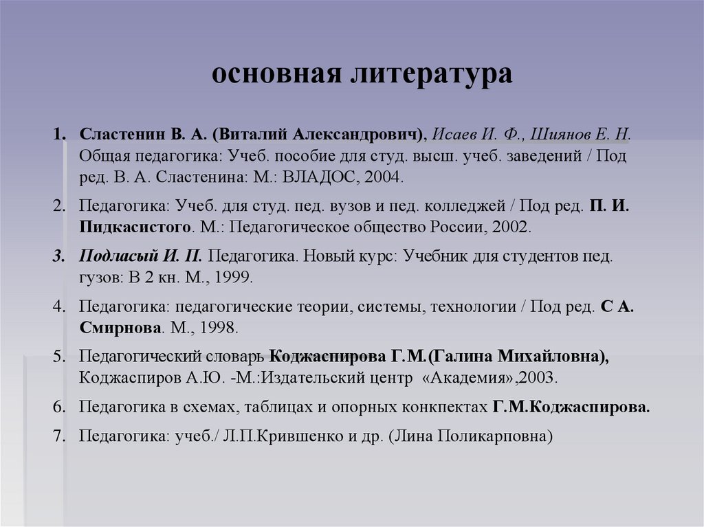 Коджаспирова г м педагогика в схемах и таблицах и опорных