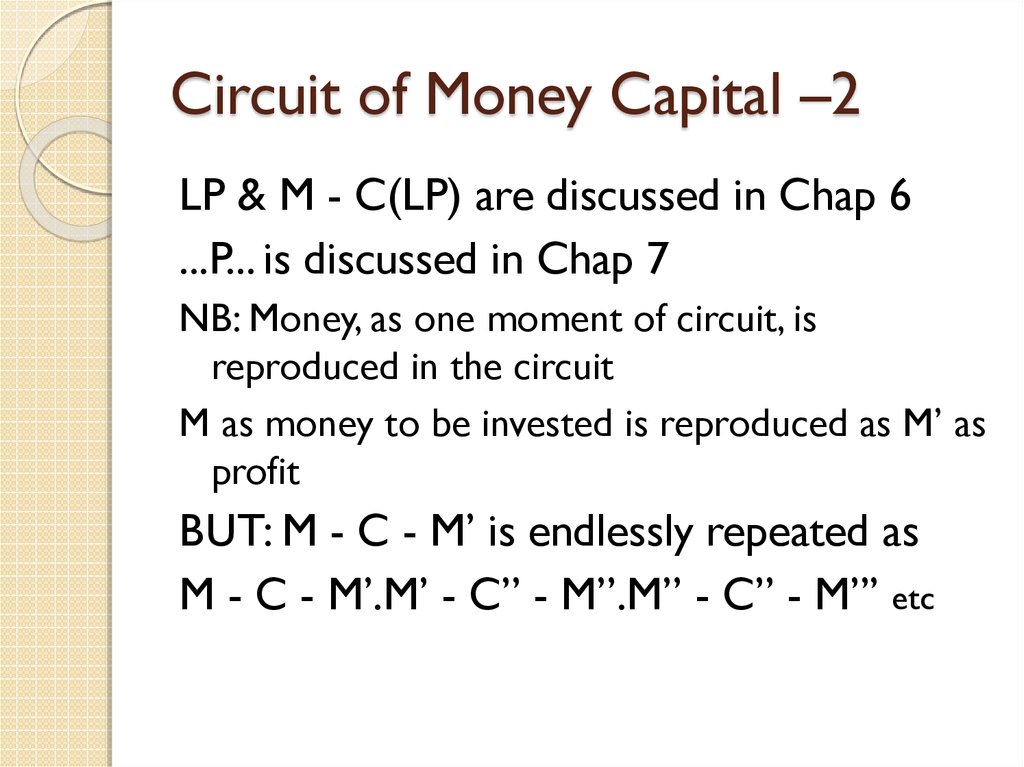 Circuit of Money Capital –2