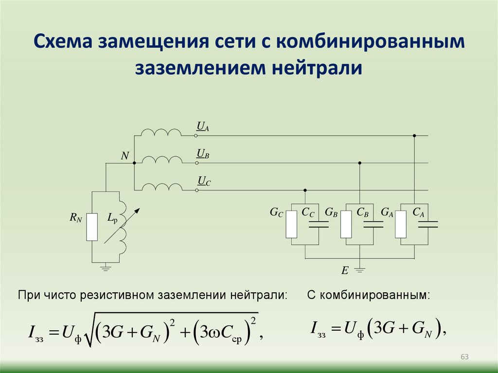 Схема замещения. Схема подключения комбинированного заземления нейтрали. Сеть с заземленной нейтралью схема. Схемы замещения элементов системы электроснабжения.