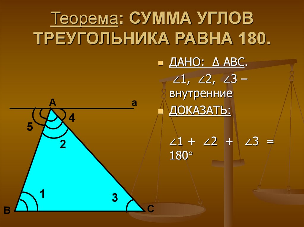 Сумма углов треугольника 7 класс доказательство теорема. Теорема. Сумма внутренних углов треугольника равна 180о .. Теорема о сумме углов треугольника. Доказательство теоремы о сумме углов треугольника 7 класс. Теорема о сумме углов треугольника 7.