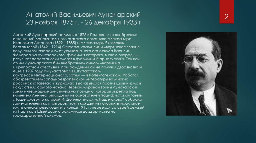 Анатолий Васильевич Луначарский 23 ноября 1875 г. - 26 декабря 1933 г
