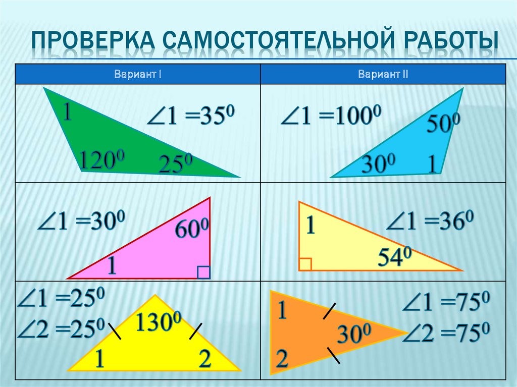 Сумма углов треугольника самостоятельная работа. Самостоятельная работа с проверкой. Проверка суммы углов треугольника. Как определить теоретическую сумму углов.