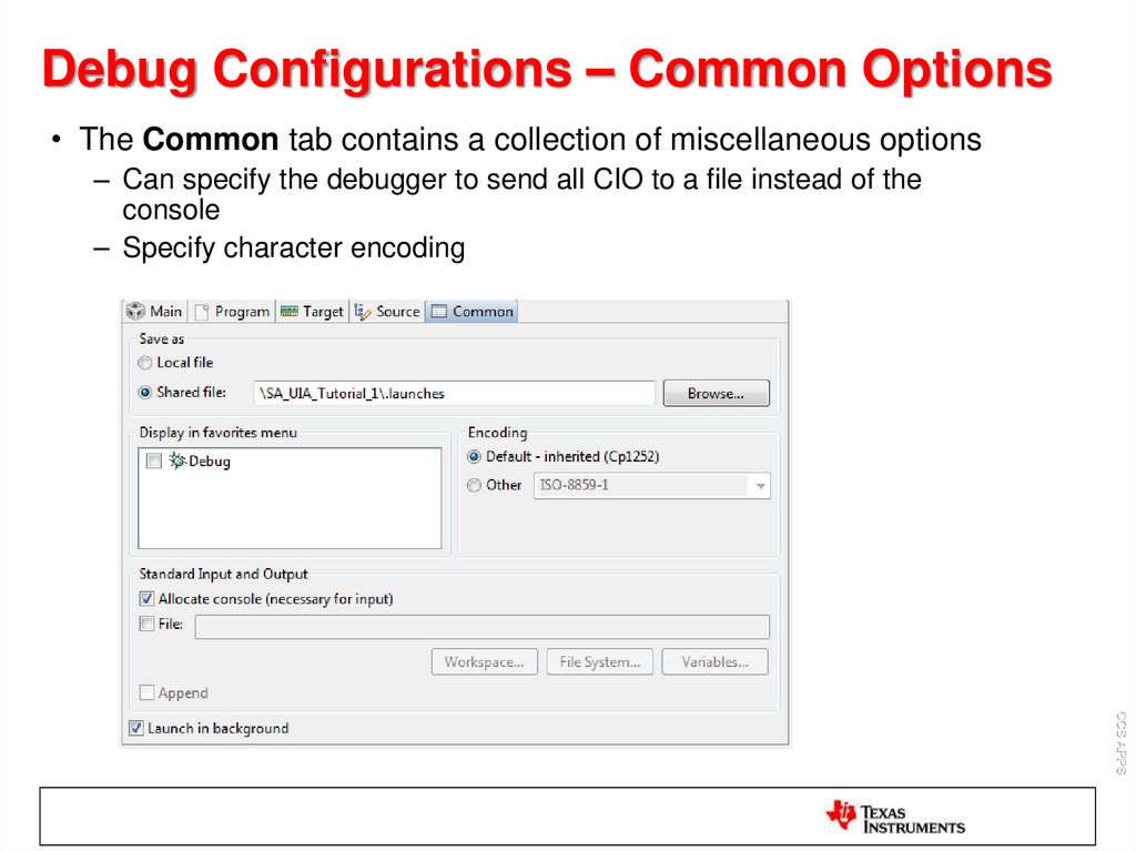 Debug Configurations – Target Options