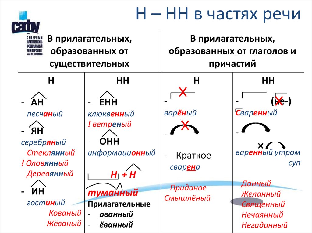 Нн в разных частях