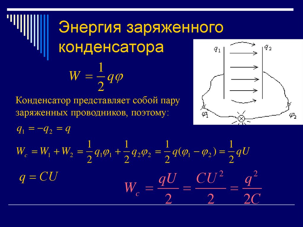 Определите энергию конденсатора c. Физика энергия конденсатора. Связь энергии и емкости конденсатора. 12. Энергия заряженного конденсатора. Формула для расчета энергии конденсатора.