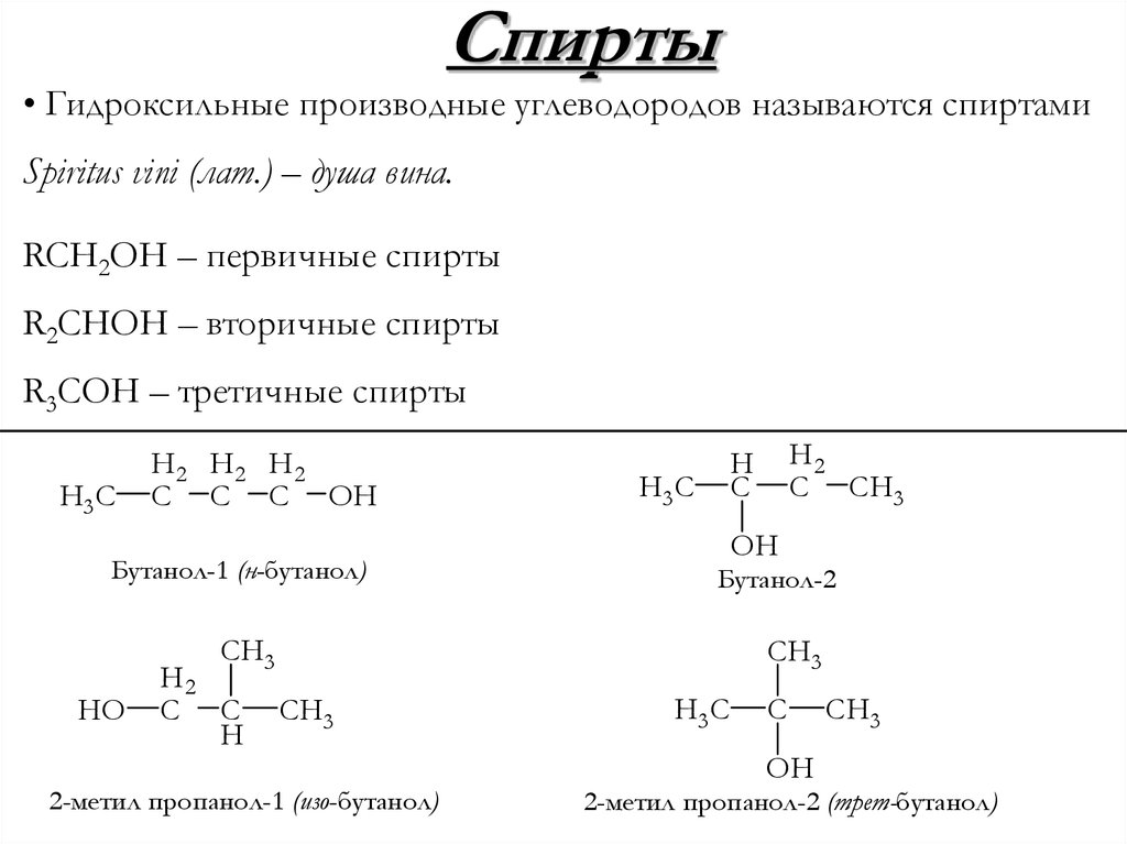 Производные углеводородов спирты 9 класс презентация рудзитис