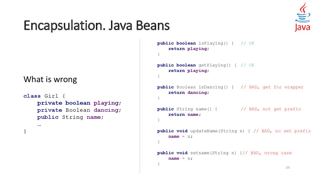 Encapsulation. Java Beans