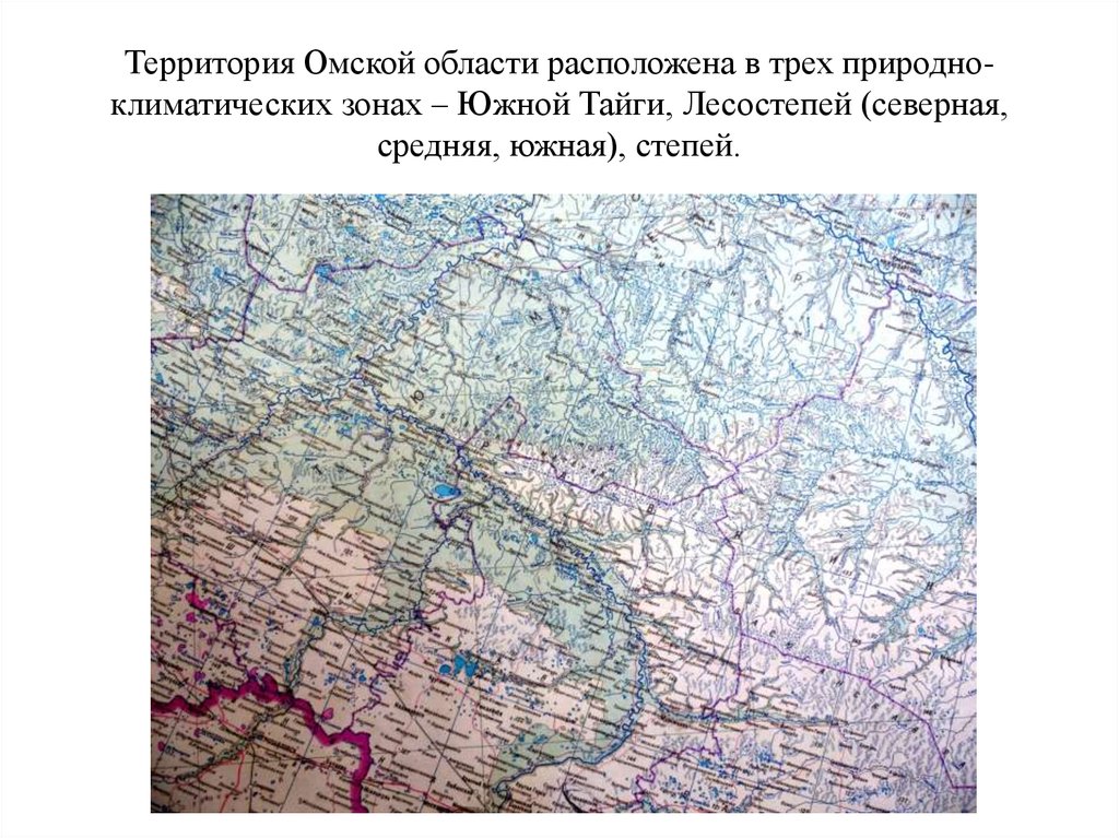 Территория Омской области расположена в трех природно-климатических зонах – Южной Тайги, Лесостепей (северная, средняя, южная),