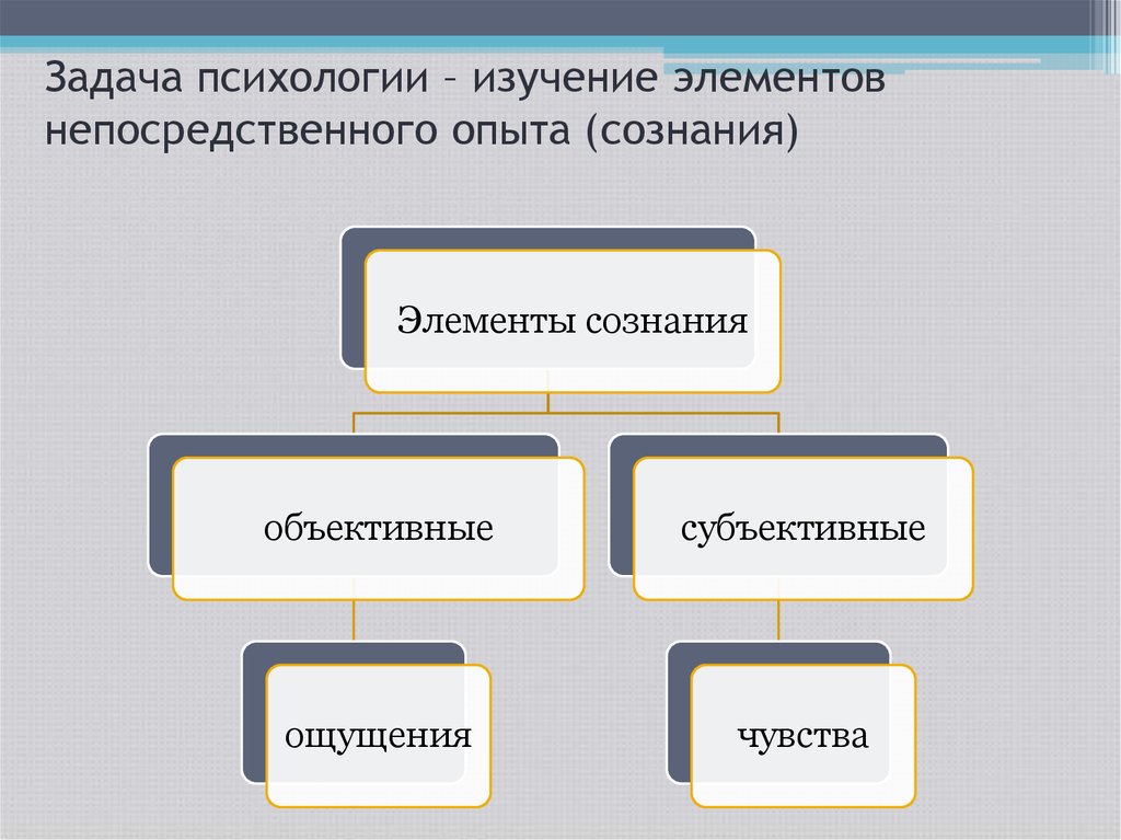 Прямой опыт. Объективные элементы сознания. Объективные и субъективные элементы сознания. Элементы сознания в психологии. Соотношение предмета и метода в психологии сознания..