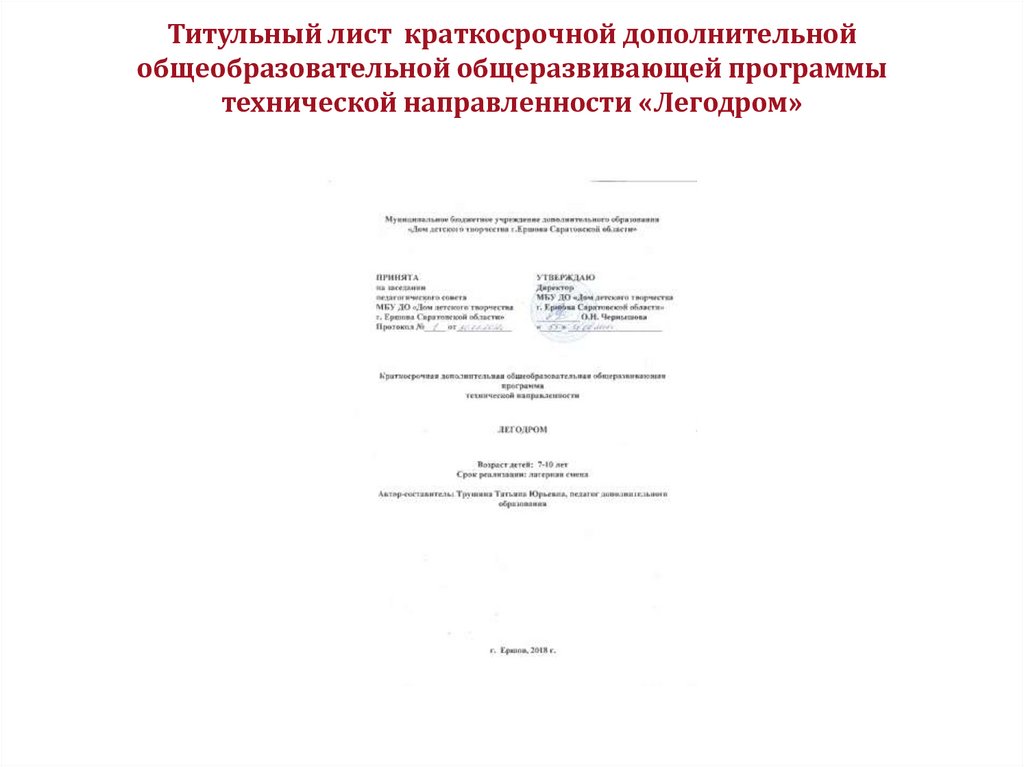 Программа дополнительного образования титульный лист образец