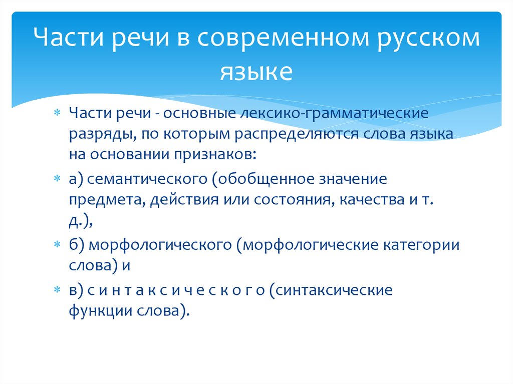 Части речи в современном русском языке