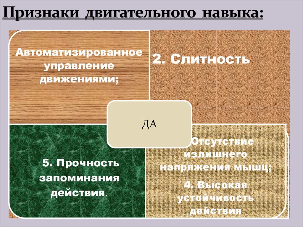 Признаки характеризующие двигательный навык