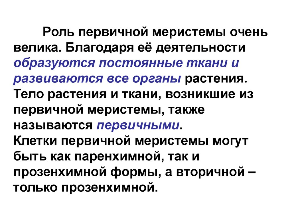 Постоянные ткани. Первичные постоянные ткани развиваются из. Первичные роли. Первичная важность. Цитологическая характеристика меристем.