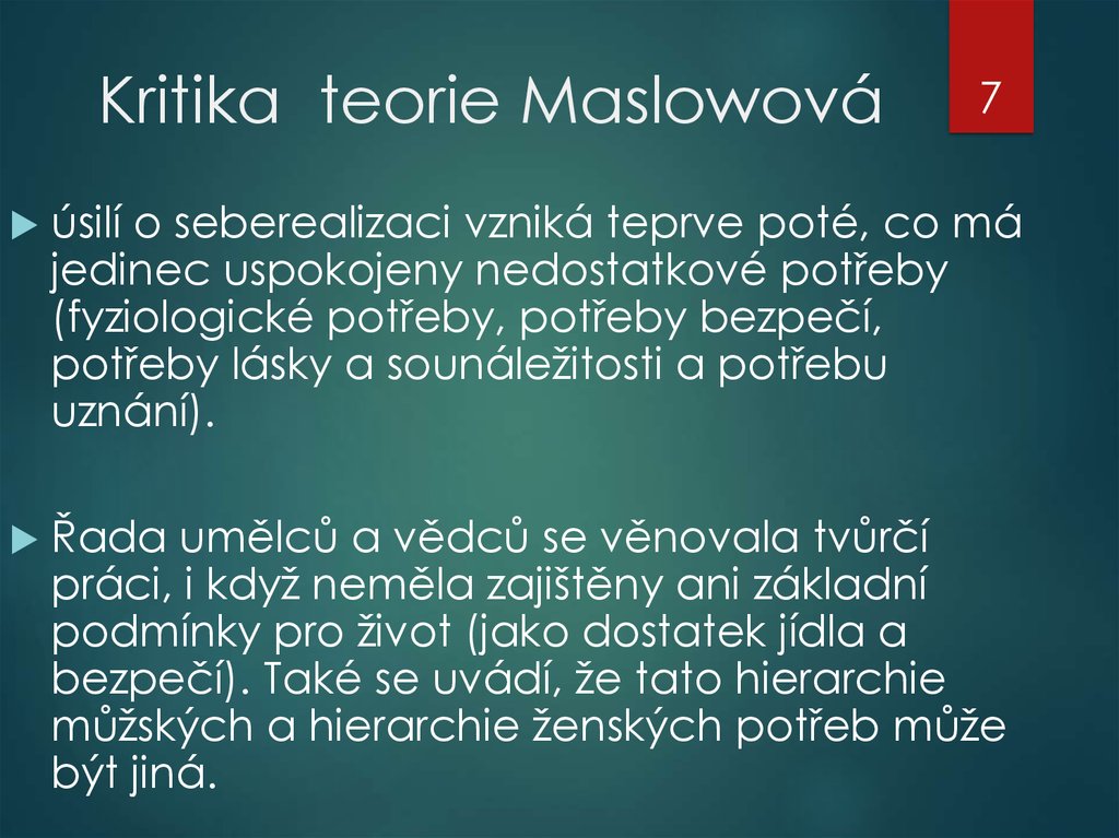 Kritika teorie Maslowová
