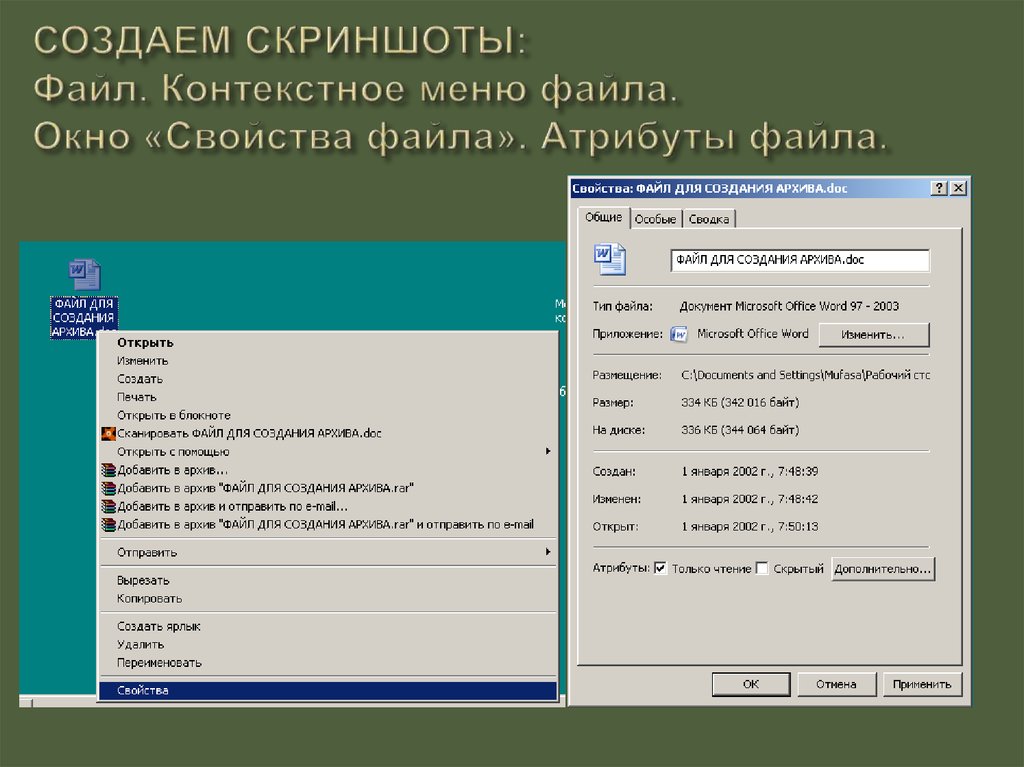 Свойства файла. Управление атрибутами файлов. Дополнительные атрибуты файла. Атрибуты и характеристики файла.