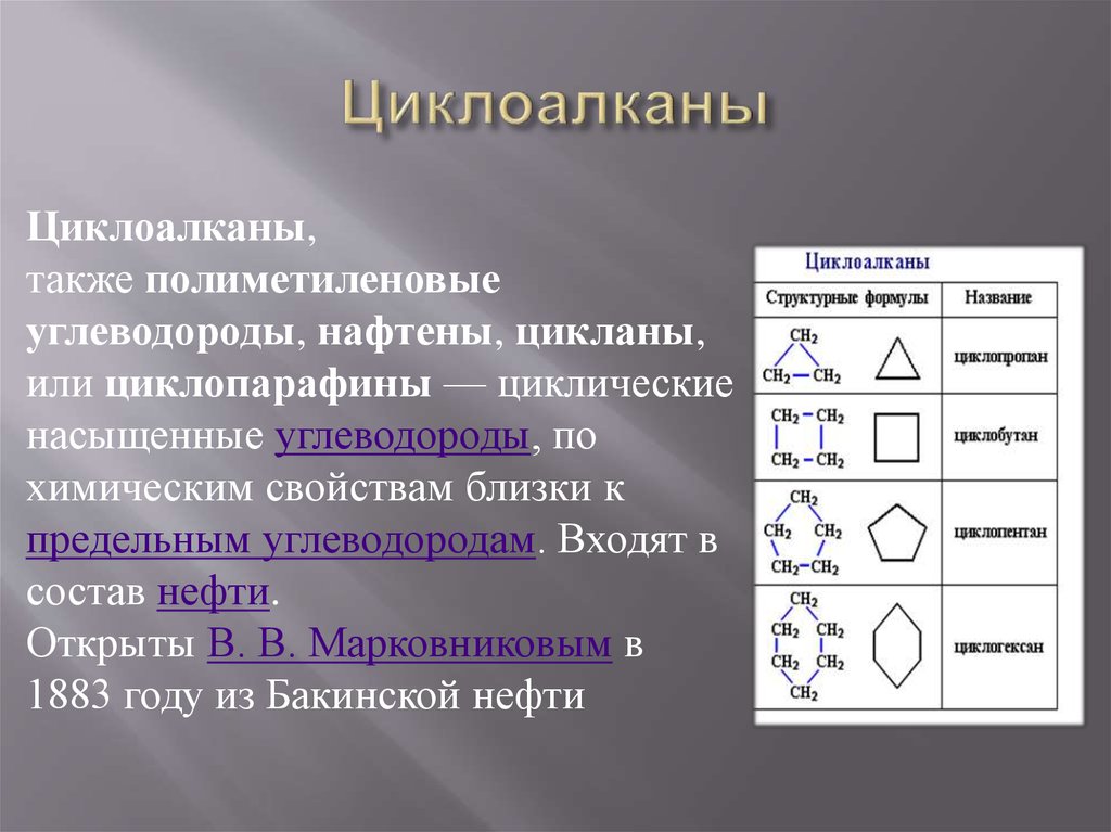 Циклоалканы свойства