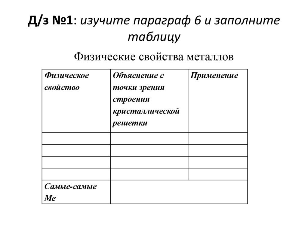 Д/з №1: изучите параграф 6 и заполните таблицу