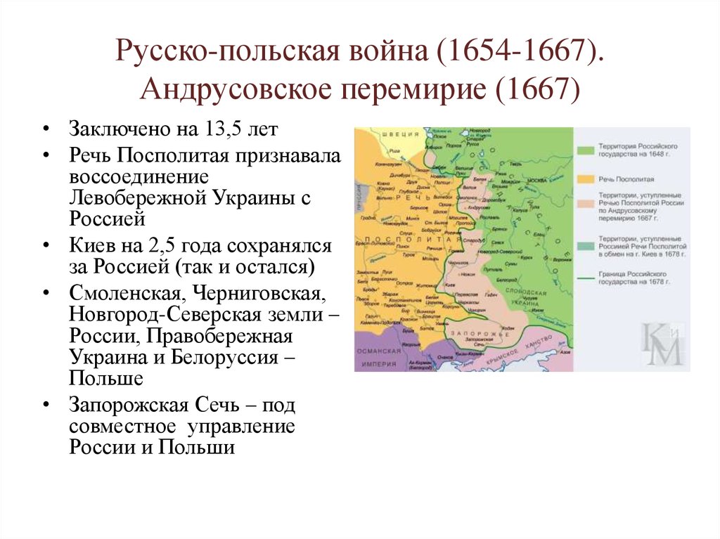 Причины начала войны с речью посполитой. 1654-1667 Андрусовское перемирие.