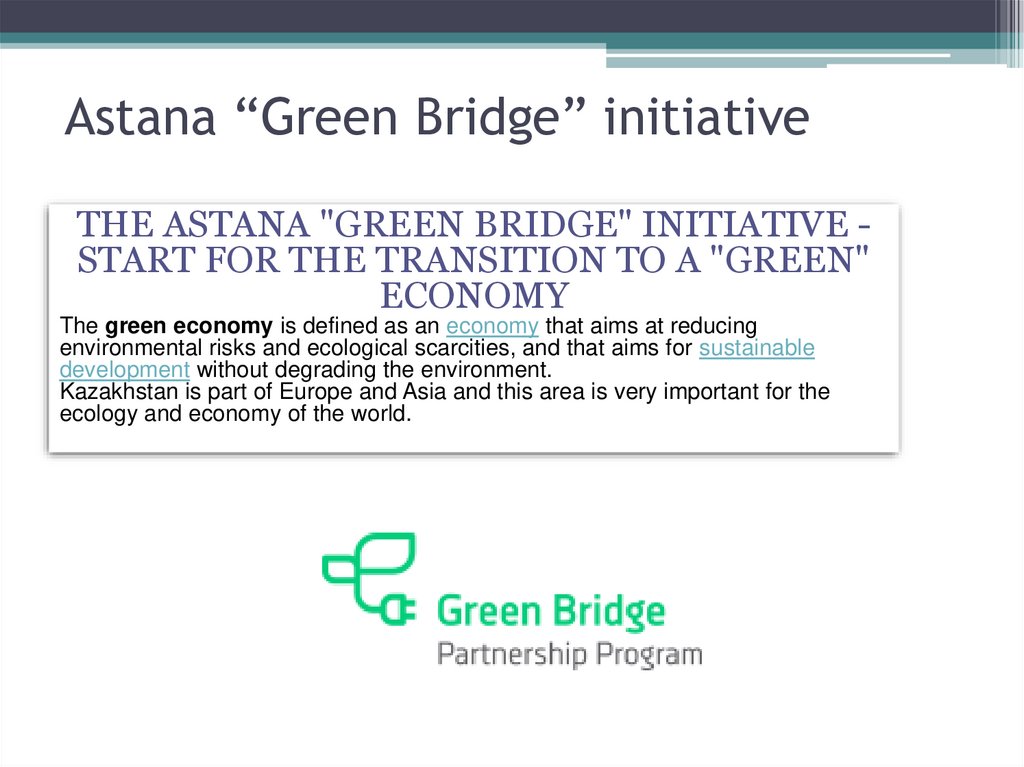 Astana “Green Bridge” initiative