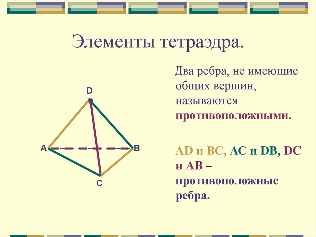 Противоположными ребрами тетраэдра являются