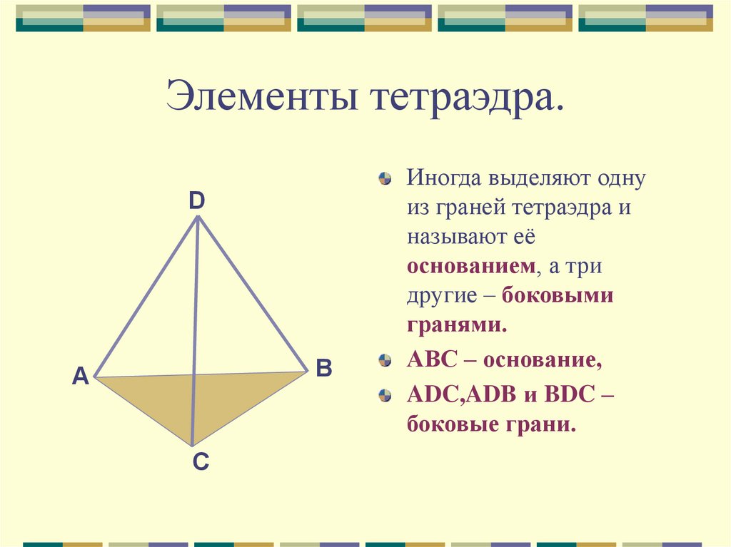 Основание тетраэдра. Тетраэдр основание ребра грани. Тетраэдр основание и боковые грани. Понятие тетраэдра и его элементов. Боковые грани тетраэдра равны.